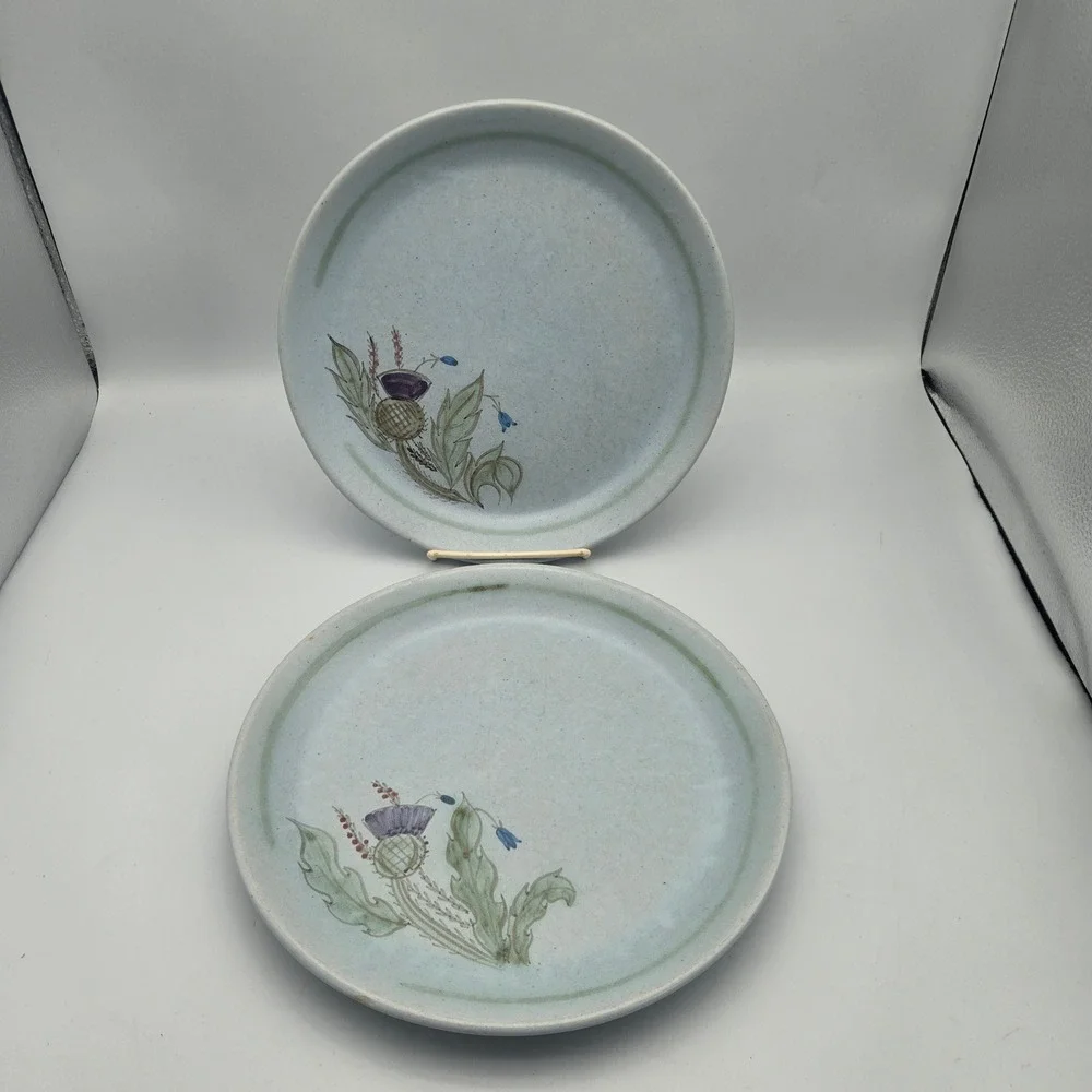 Buchan Portobello Scotland Thistle Stoneware Dinner Plates Set of 2 Hand Painted